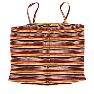 Peachy Girl Tank Top Size Medium Multicolor Stripe Ribbed Stretch Summer Casual